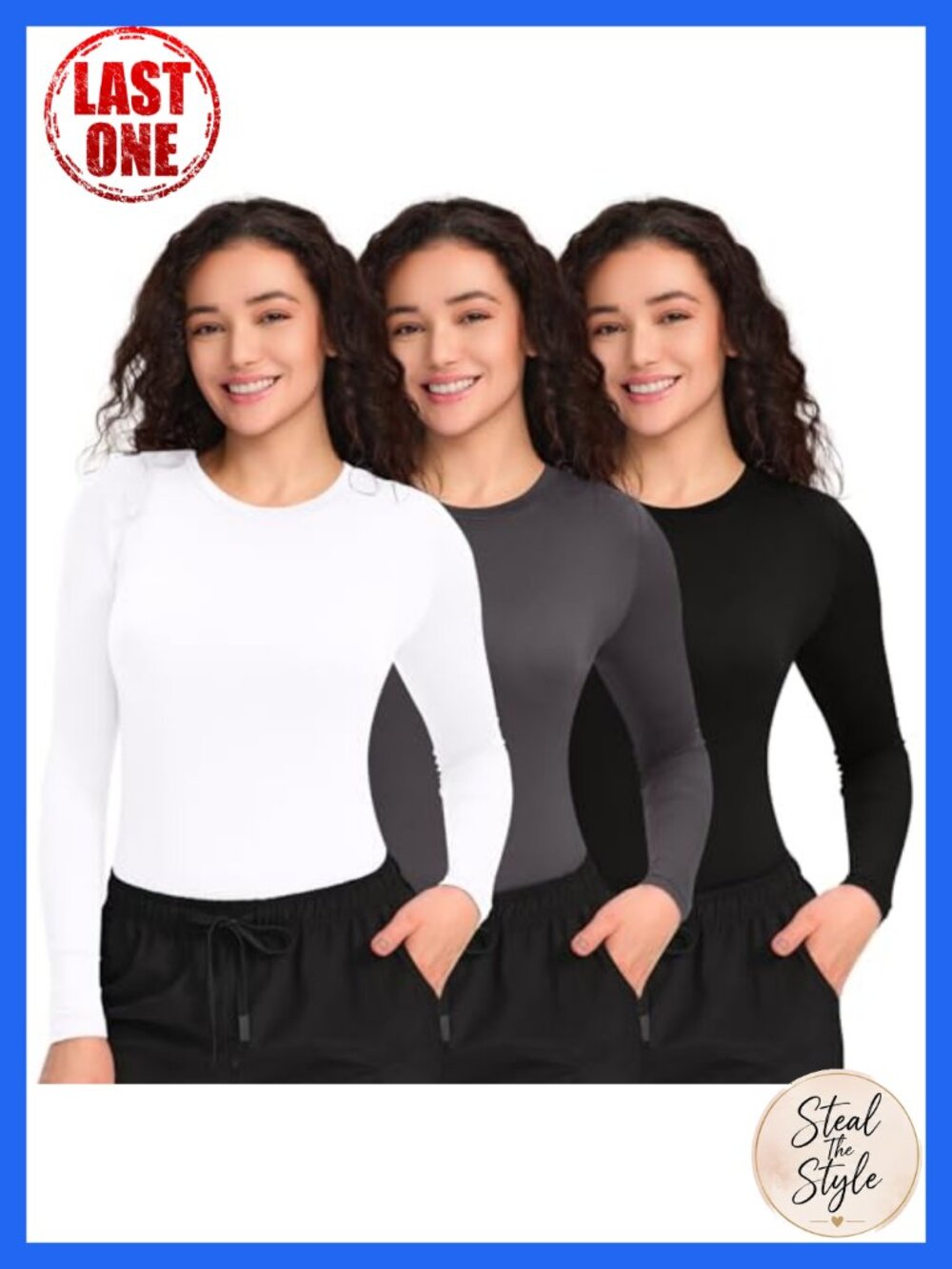 3 Pack Underscrub Long Sleeve Women Crew Neck Slim Fit Stretch Base Layer